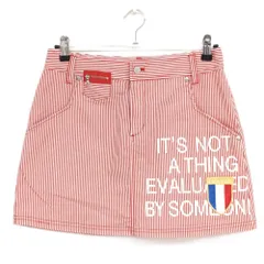 【美品】ルコック スカート レッド×白 ストライプ柄 バックロゴ刺しゅう 複数ポケット レディース 11 ゴルフウェア le coq sportif