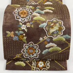 【美品】 袋帯 逸品 華文 花鳥 刺繍 金糸 金色 六通 正絹 【中古】