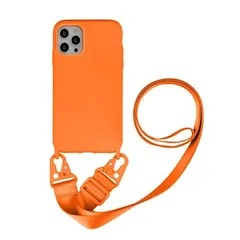 UnnFiko iPhone 13 mini ケース ネックストラップ スマホケース 蛍光色 シリコン アイフォン 13 mini ケース シンプル ソフト 保護カバー 携帯ストラップ 紐付き 斜めがけ (iPhone 13 mini, Orange) 1