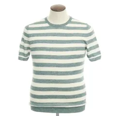 【新品】タリアトーレ TAGLIATORE リネン 半袖クルーネックニット ダークグリーンxホワイト【サイズ50】【メンズ】のサムネイル