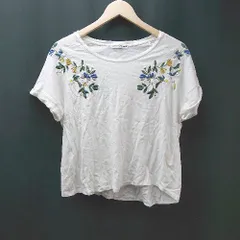 ◇ URBANRESEARCH アーバンリサーチ クルーネック 花柄刺<!-利用不可文字-!> 半袖 カットソー サイズF ホワイト レディース E  【1308160030929】