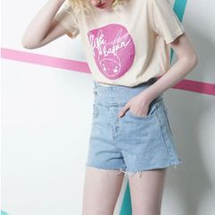韓国ファッションレディースクールネック半袖Tシャツ