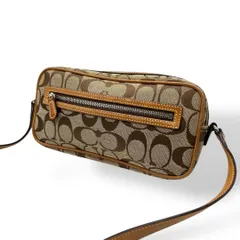 良品 636 コーチ カメラバッグ シグネチャー キャンバス レザー 茶