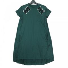 【売り尽くし】 サカイ ワンピース レディース 半袖 ロングワンピース 2サイズ Sacai グリーン 緑 シルバー金具 コットン   【中古品】