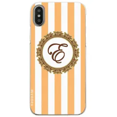 【新品未使用】iPhone11 Pro Max アイフォン11プロマックス クリア ハードケース ( ストライプオレンジ イニシャルE ) ボーダー ストライプ イニシャル cl-initial1-iphone11max-ca032_c_e