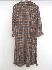 ◇ ◎ le.coeur blanc ルクールブラン チェック 長袖 膝下丈 シャツ ワンピース サイズ 38 ブラウン ホワイト レディース E  【1303140022086】