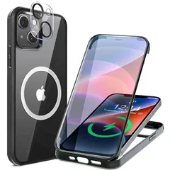 【両面強化ガラス・驚異的な耐衝撃性】HAUTRKBG iPhone 14 Pro 用 ケース クリア 全面保護 [MagSafe対応] [カメラフイルムを贈] 信号干渉なし ソフトTPUバンパー マグセーフ ワイヤレス充電対応 米軍MIL規格取得 耐衝撃  1