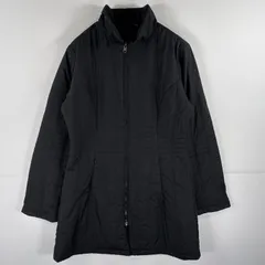 古着 ザ・ノースフェイス THE NORTH FACE ロングナイロンジャケット 中綿キルティング フルジップ 袖ロゴ刺繍 M  ブラック レディース