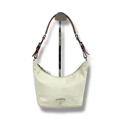 プラダ　PRADA アクセサリーポーチ　ミニハンドバッグ　ホワイト　アイボリー　レザー　トライアングルロゴ