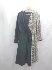 ◇ ⊂ UNITED TOKYO ユナイテッド トウキョウ チェック柄 長袖 ロング ワンピース サイズ2 ブラック ネイビー ホワイト レディース E  【1504240030784】