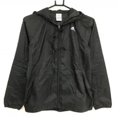 【美品】アディダス フード付きジャケット ダークグレー 格子柄 ロゴプリント 薄手 ドローコード レディース S ゴルフウェア adidas