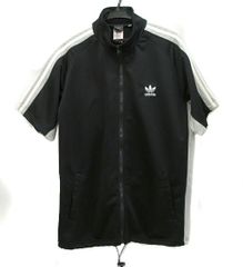 使用感少なめ　アディダス　半袖　ジップアップ　ジャージ　上　メンズ Ｌ　ブラック ホワイトライン　古着　adidas　黒