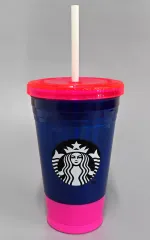 【中古】マグカップ･湯のみ ロゴ コールドカップタンブラー ブルー×ピンク 473ml 「スターバックスコーヒー」