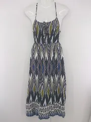 ◇ EGOIST 総柄 バックオープン 膝下丈 キャミソールワンピース ホワイト系 ブラック マルチ レディース P  【1305240012820】