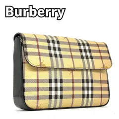 【伝統柄×高級感クラッチ✨】　BURBERRY バーバリー　ハンドバッグ クラッチバッグ ノバチェック PVC エナメル シャドーホース 　ベージュ ブラック