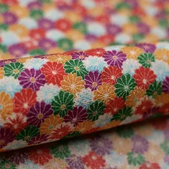 moonfarm 国産 レーヨン ちりめん 生地 和柄 手芸 ちりめん細工 布 幅約71cm( 菊柄レッド,  1m)