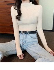 レディース　長袖ニット　トップス　セーター　ハイネック　DHOLIC  ディーホリック　無地　フリーサイズ　ホワイト　白