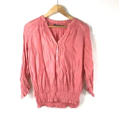 ザラベーシック ZARA BASIC カットソー ブラウス 長袖 薄手 Vネック キャザー ボタン ピンク系 Mサイズ 2025032500234