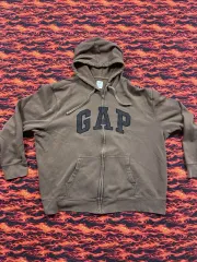 GAP(ギャップ) 呪文 アウト フード付き ジップアップパーカー 茶色 2XL