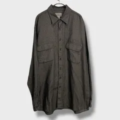 90s☆AKA Eddie Bauer☆フラップポケットコットンシャツ☆長袖☆白黒☆XL☆エディーバウアー☆D25M