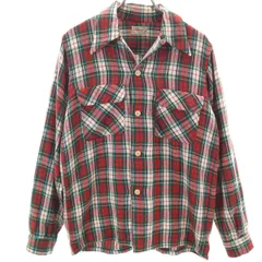 ENSENADA 50s ヴィンテージ チェック柄 長袖 ウールシャツ S レッド メンズ 古着