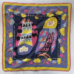 バンダナ 大判 サイズ インド綿 おしゃれ かわいい アジアン エスニック 北欧 鳥と花柄 柄 ツインオウル フクロウ ブラック 黒 マルチカラー BK ハンカチ お弁当 包み スカーフ スタイ レディース 53cm×53cm