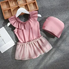 ワンピースタイプ　水着　女の子　フリル　ピンク　子供　キッズ　オシャレ