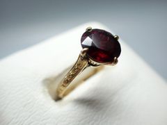 【昭和ヴィンテージ】天然ロードライトガーネット　K18彫金師リング　１１号　ソーティング付