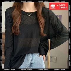 シアートップス 重ね着 クルーネック Tシャツ ドロップショルダー ロンT ゆったりシルエット 薄手 トップス UV対策 透け感 春夏 紫外線対策 カットソー 大人可愛い 着やせ 長袖 軽やか 無地 ロンt 肌見せ CH2QMXUN-002