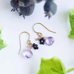 K14GF【violet flower】バイオレットフラワー・ピアス／イヤリング／ノンホールピアス(1)［アメシスト］