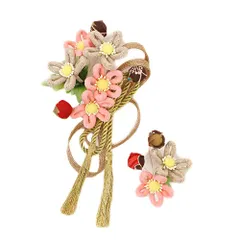 特別セール価格 髪飾り 成人式 振袖 前撮り 袴 花 豪華2点セット ピンク 薄ピンク 灰色 グレー ゴールド 大特価 ちりめん 組紐 No.8-0861