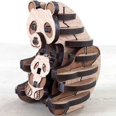 パズル造形　ミニチュア動物「パンダ」　シート貼りＭＤＦナチュラル（薄茶）