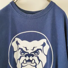 US古着ドッグ犬ビッグイラストロゴプリントTシャツ紺ネイビーL古着女子