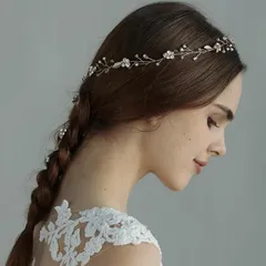 【在庫処分】Famihot ヘッドドレス 花嫁 髪飾り 木の葉 パール 花リーフ ウェディング カチューシャ クリスタル 手作り 花かんむり 2枚固定ヘアピン付き 結婚式/披露宴/発表会/卒業式/成人式/入学式/パーティーダンスにも 和装用 ヘアアクセ