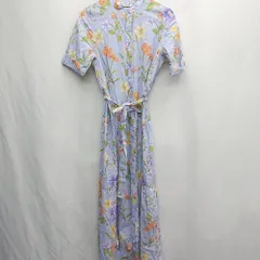 ◇ ⊂ ZARA ザラ 花柄 ウエスト紐 半袖 ロング ワンピース サイズXS ライトブルー系 レディース E  【1503060002704】