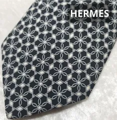 HERMES エルメス プリントネクタイ ブラック×ホワイト《1021-20》