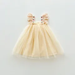 ☆ ベージュ ☆ 130cm ☆ ベビー キッズ チュールドレス チェリー刺繍 ybbdress5098 ベビー キッズ チュールドレス チュールワンピース ワンピース チュチュ チュチュワンピース セレモニードレス フォーマルドレス フォーマル ベビードレス