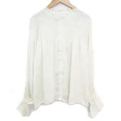 ダブルクローゼット w closet ブラウス シャツ 長袖 フレアスリーブ バンドカラー ギャザー 透け感 無地 F アイボリー /FF45