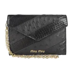 MIUMIU ミュウミュウ カードケース 5MF001 オーストリッチ リザード パイソン ブラック ゴールド金具 チェーンストラップ付き 小物入れ ポーチ スリム コンパクト エキゾチックレザー 【本物保証】