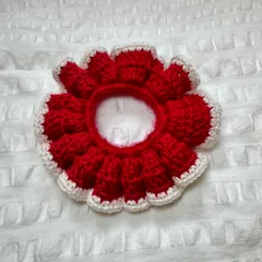 SC-9 フリルシュシュ　手編み　ハンドメイド  赤X白