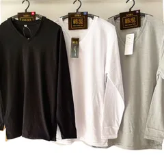 長袖TシャツV襟（M・L・ＬＬ寸あり）綿混天竺編み（黒・グレー・白の３色あり）