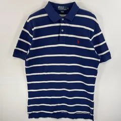 古着 90's/90年代 ポロバイラルフローレン Polo by Ralph Lauren ポロシャツ ワンポイント ロゴ 刺繍 2ボタン スリット M  ブルー系 ボーダー メンズ