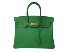 極美品 HERMES エルメス BIRKIN バーキン35 バンブー　グリーン ゴールド金具 ヴォーエプソン ハンドバッグ □R刻印 中古 4b001871