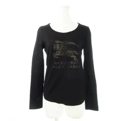 バーバリーブルーレーベル BURBERRY BLUE LABEL ニットカットソー ラウンドネック 長袖 ウール ストレッチ プリント ロゴ 38 M 黒 ブラック /CK22 ■GY27