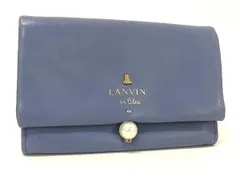 ■美品■ LANVIN ランバン レザー パール カードケース カード入れ 名刺入れ レディース ブルー系 DK5568