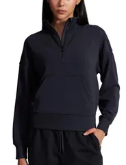 新生活応援SALESize:M Regular_Color:ブラック [CRZ YOGA] トレーナー レディース ゆったり 長袖 パーカー ハーフジップ スウェットシャツ スポーツウェア カジュアル ポケット付き SoftAura ブラック M