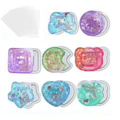 【数量限定】流砂型 PPシート5枚付き レジン セット ソフトモールド uvレジン 8個セット エポキシ樹脂 DIY手作り かわいい ペンダント シリコンモールド アクセサリー 装飾 再利用可能 (A)