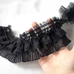 トカリリ レース 手芸用品 DIY 衣装 パーティー装飾 ウェディング クラフト 飾り 素材 ハンドメイド用(黒 #3,  ２ｍ)