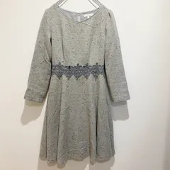 PROPORTION BODY DRESSING プロポーションボディドレッシング　レディース　ワンピース　ひざ丈　フレア　長袖　Vネック　バックジップアップ　ウエスト刺繍　アップリケ　花　ランダムドット　グレー　毛混　おしゃれ　かわいい　SU471h901