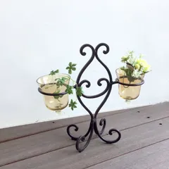 キャンドルホルダー キャンドルスタンド 一輪挿し ２灯 灯り ウォールデコ ガラス アイアン かわいい おしゃれ キャンドル アロマキャンドル ディスプレイ